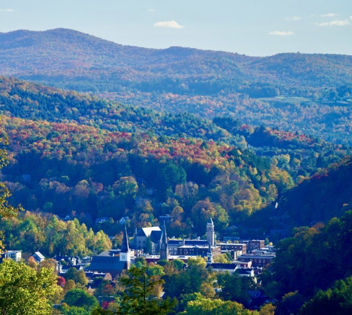 Fall colors above Montpelier, Vermont.