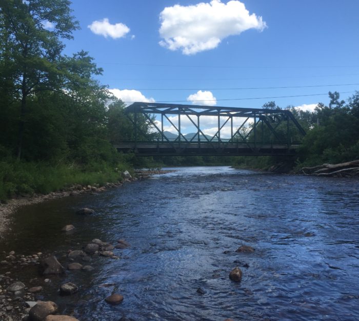 Bridge seen from Vermont paddlers' campsite along the Nulhegan River.