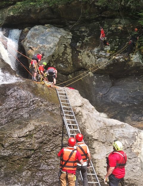 Search and rescue team at Bolton Potholes. Choosing to swim when water is frothy or currents are high will put yourself and 20+ well trained rescue personnel in danger.