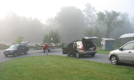Parking area fits several cars to launch canoes and kayaks into the Connecticut River.