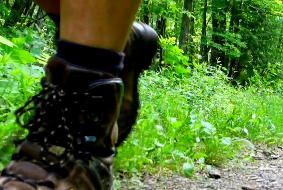 Hiking boots on Irish Hill trail at Berlin Pond. (Onel Salazar)