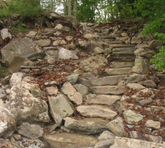 Stairs to access North Branch of the Winooski River for paddling, fishing, and swimming in Worcester, Vermont.