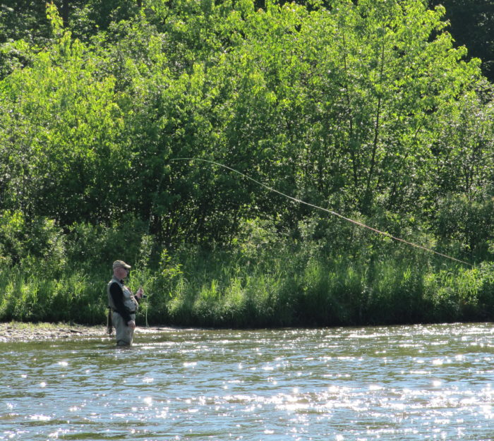Fishing at Lyman Falls State Park on the Connecticut River in Bloomfield, Vermont.
