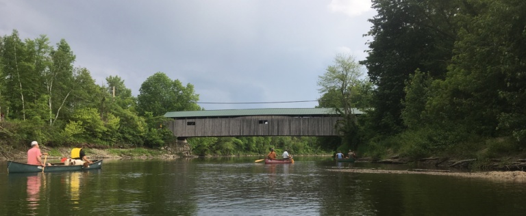 Area to swim, fish, and canoe near Poland Covered Bridge on the Lamoille River in Cambridge, Vermont.