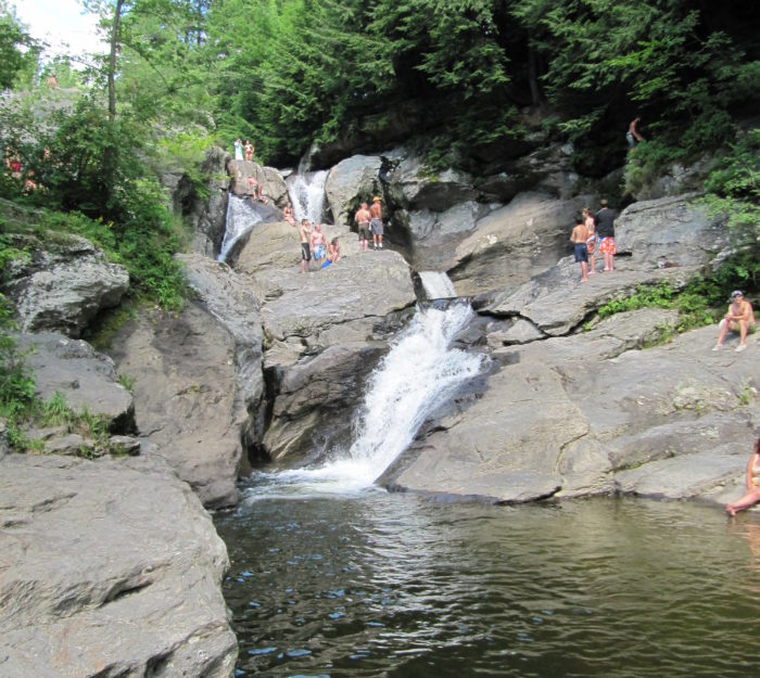 Cascading waterfalls at the lower pools at Bolton Potholes in Bolton, Vermont.