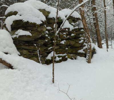 Stone structure along Ridley Brook tells the story of an old mill site.