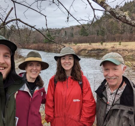 Remy Cretol, Erin De Vries, Hayley Kolding, and Mike Kline on the Wild Branch River in Wolcott, VT.