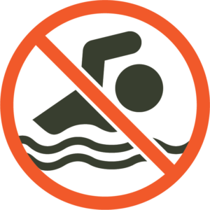 Icon representing a swimmer with a line through it, indicating "No swimming."