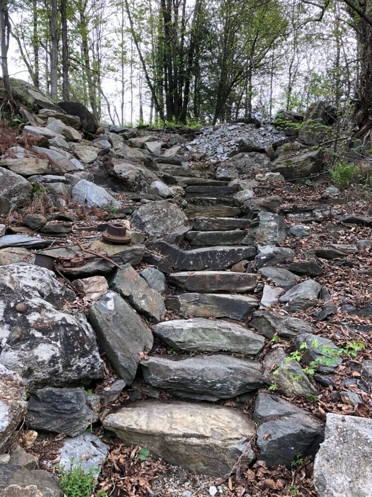 Stone steps fixed following flood damage.
